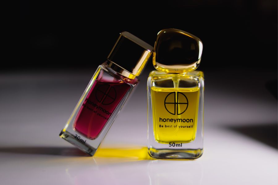 Perfume bottles in close up shot — stock photo for Start a Design from a Template