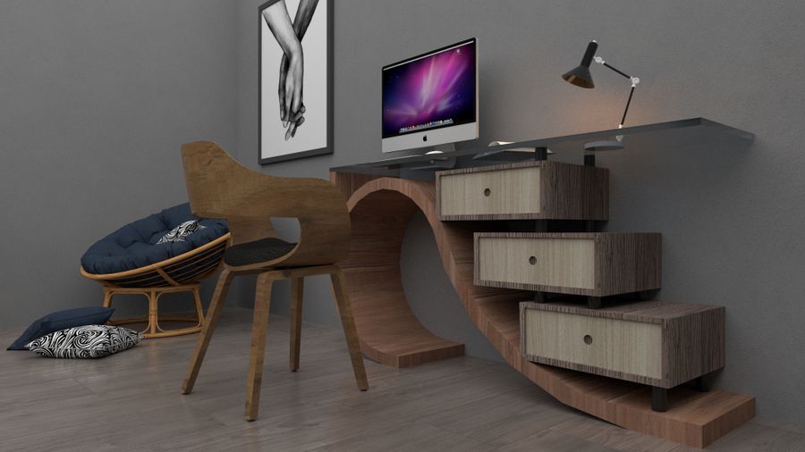 Futuristic desk with glass top in room — Export a Design technique