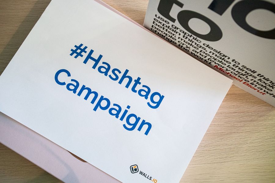 Hashtag campaign text on desk — stock photo for Start designing free