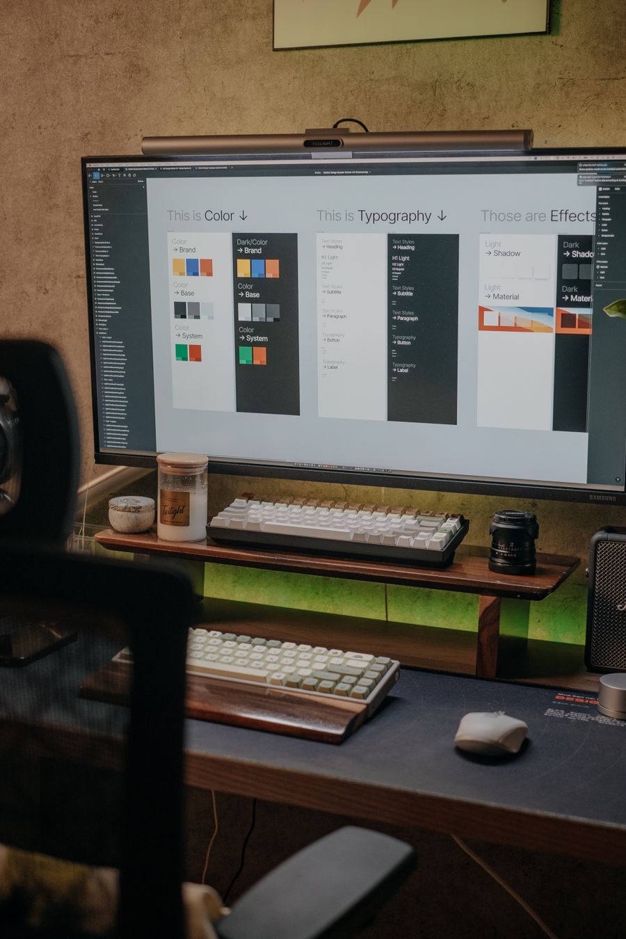 Computer on a desk in a bedroom — Add Text layers-panel mockup