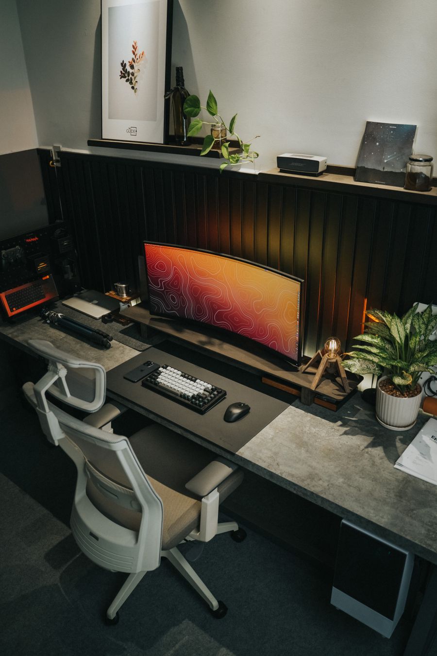 Computer setup on a desk with office chair — PhotoAI Company — AI photo & design editor export-dialog mockup