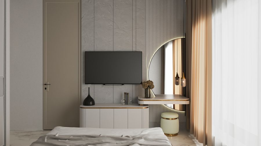 Modern minimalist bedroom design with tv — Duplicate a Design annotated figure