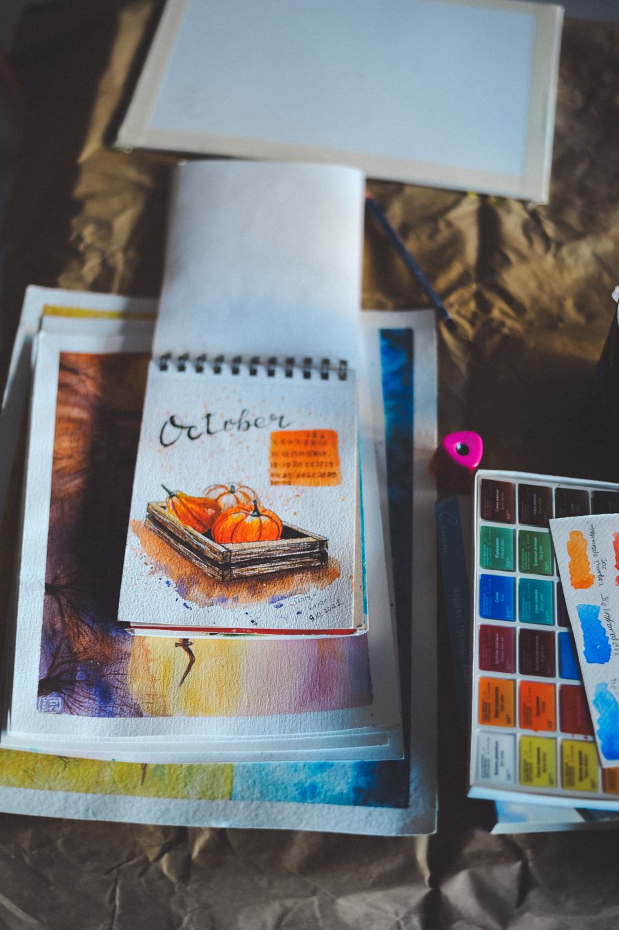 Artistic autumn sketchbook with pumpkin illustration — stock photo for Export a Design