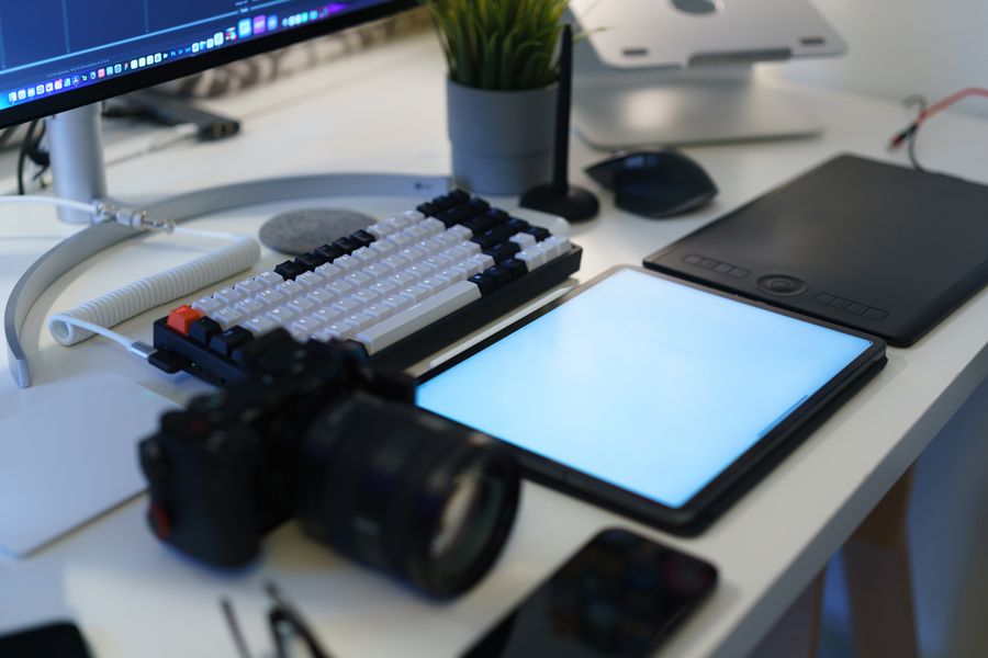 Modern home office setup with photography gear — Simple pricing, no watermarks, no gotchas editor mockup