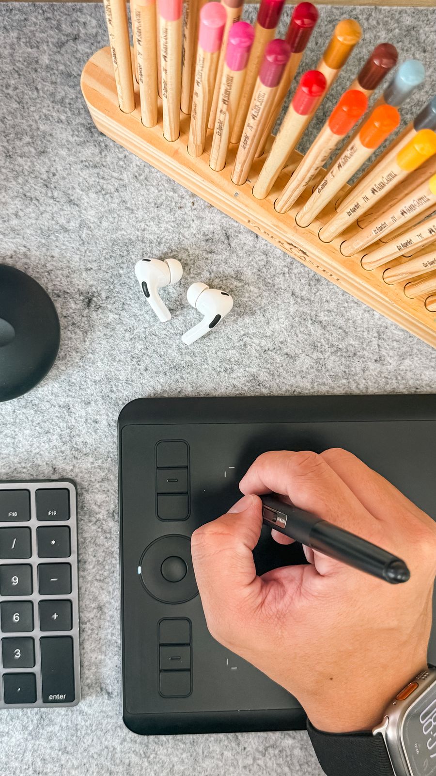 Creative workspace with digital drawing tools — Video templates template-card mockup