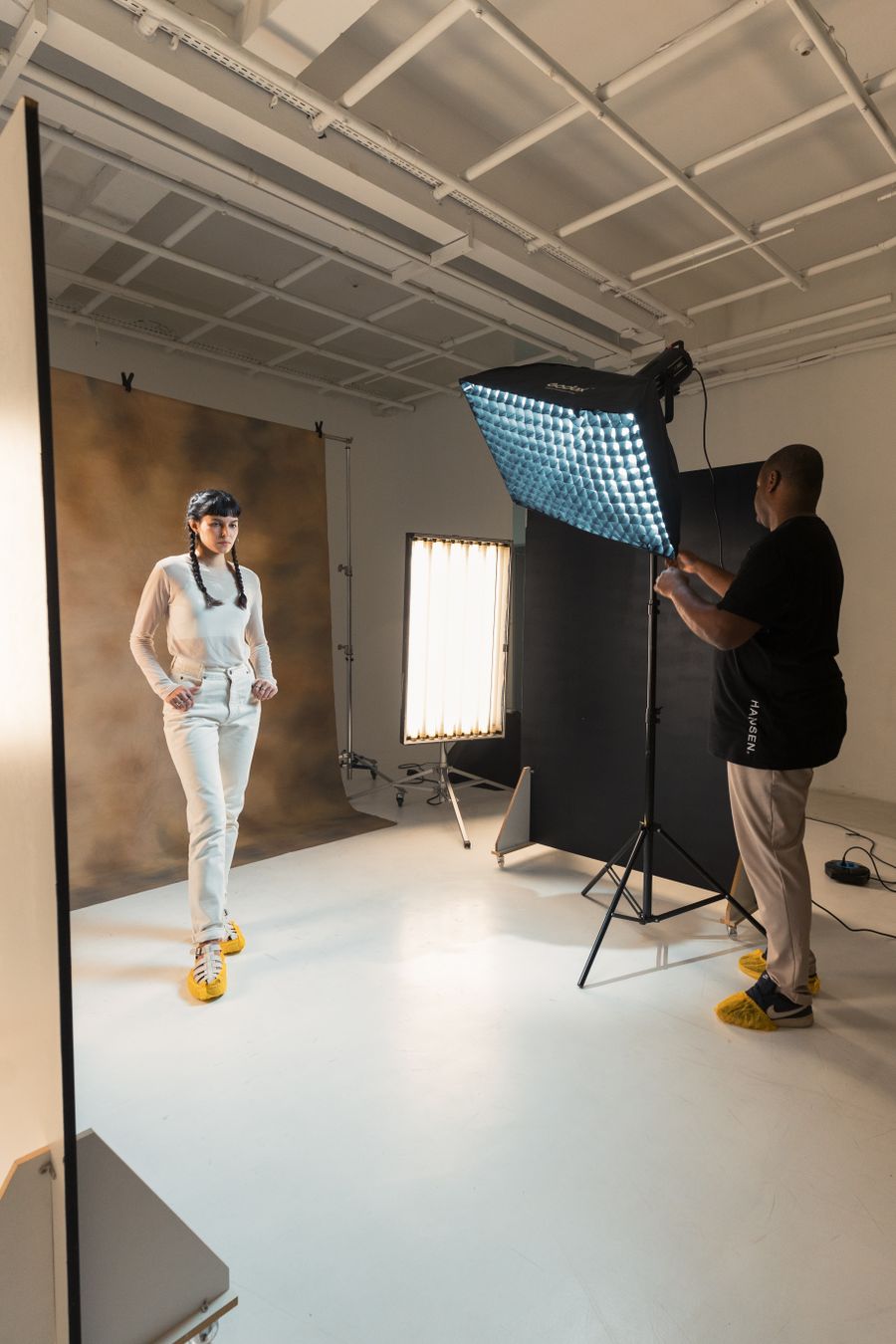 Professional studio photo shoot with lighting setup — after Suggest a Color Palette