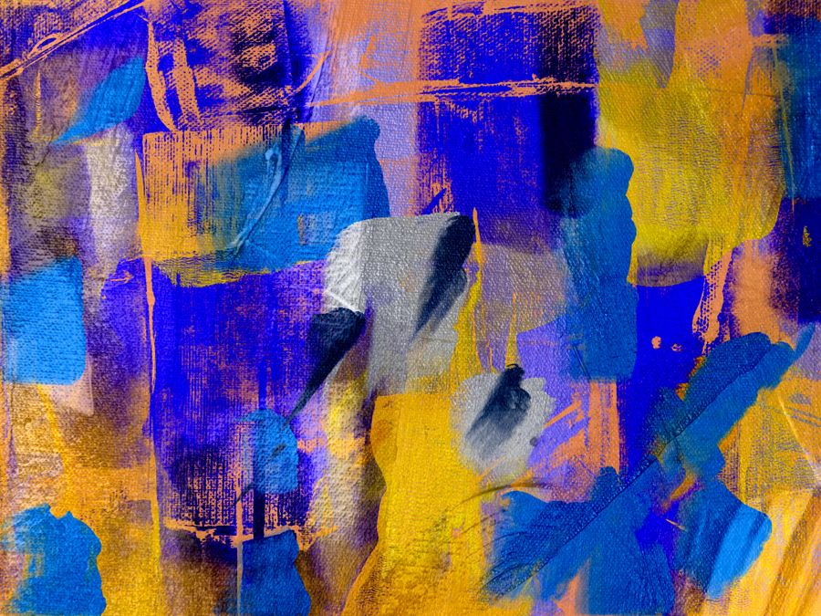Vibrant abstract expressionist painting in blue and gold — Documents annotated figure
