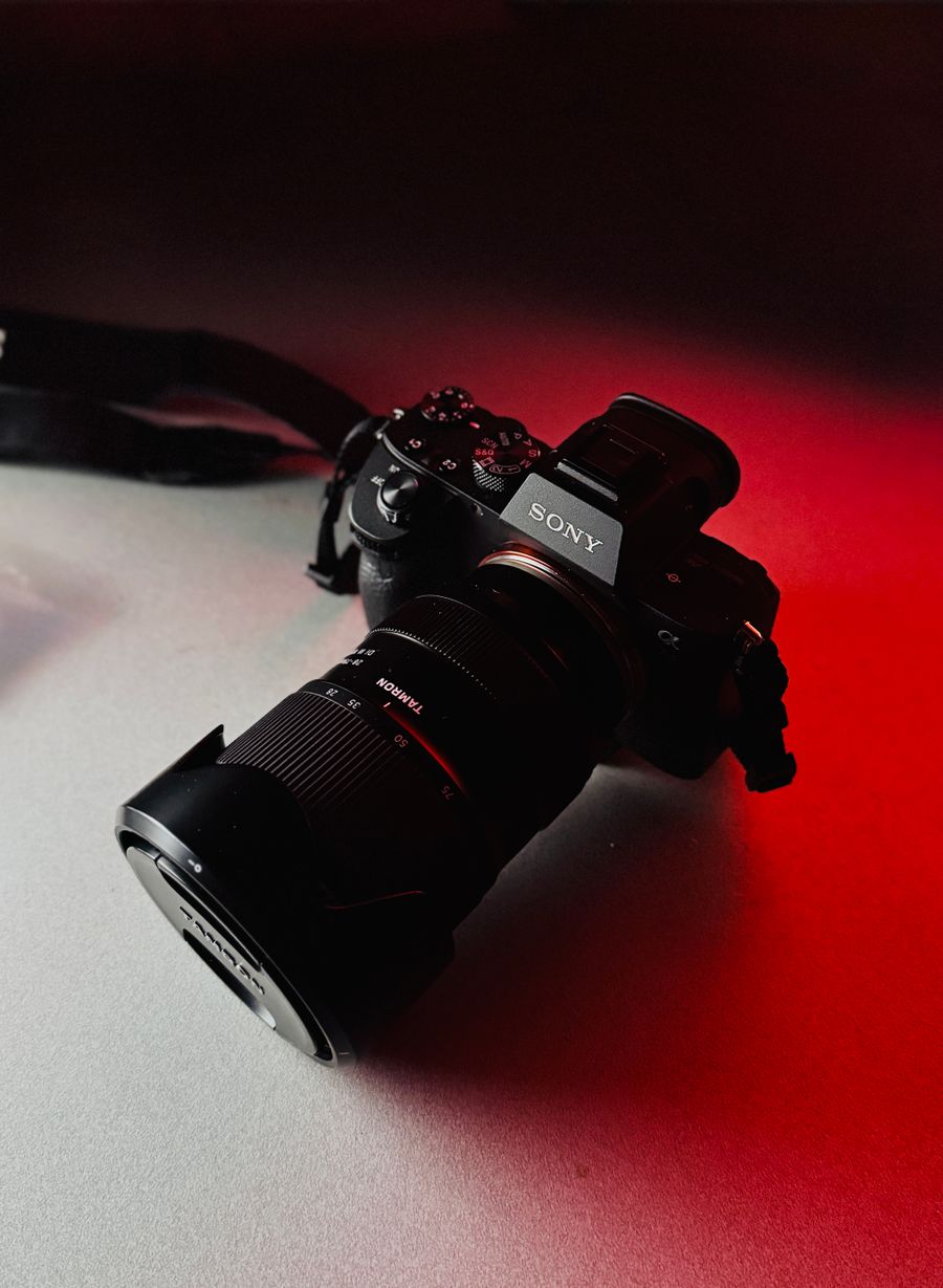 Dramatic lighting on professional camera — stock photo for Brand Kits templates