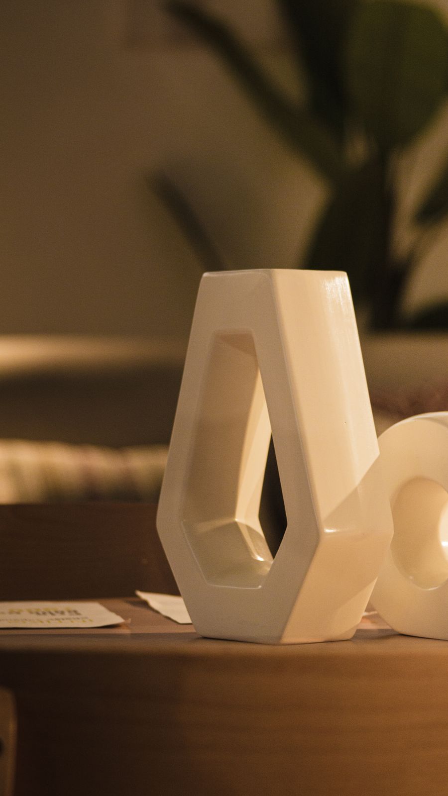 Modern geometric ceramic vase decor in warm light — stock photo for Advertisements templates