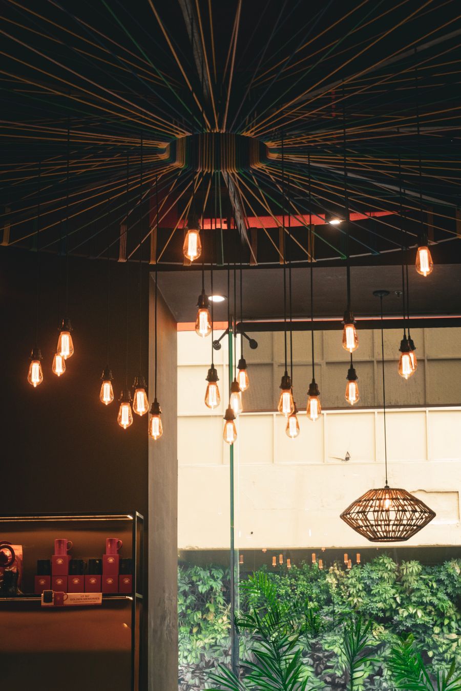 Elegant indoor hanging edison bulb lighting — Every photoaicompany design tool browser mockup