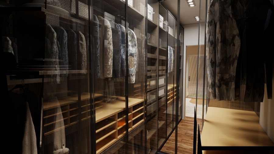 Modern spacious walk in closet design — stock photo for Documents templates