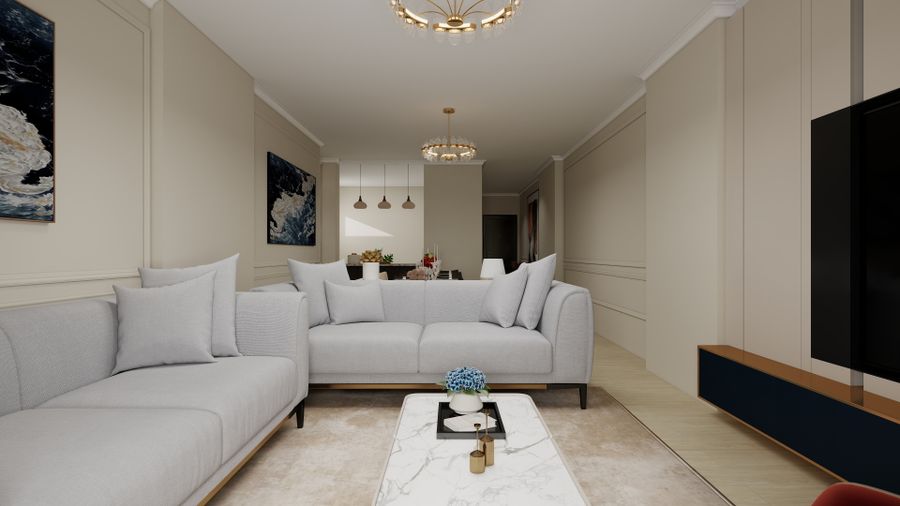Elegant modern living room interior design — Align Elements annotated figure