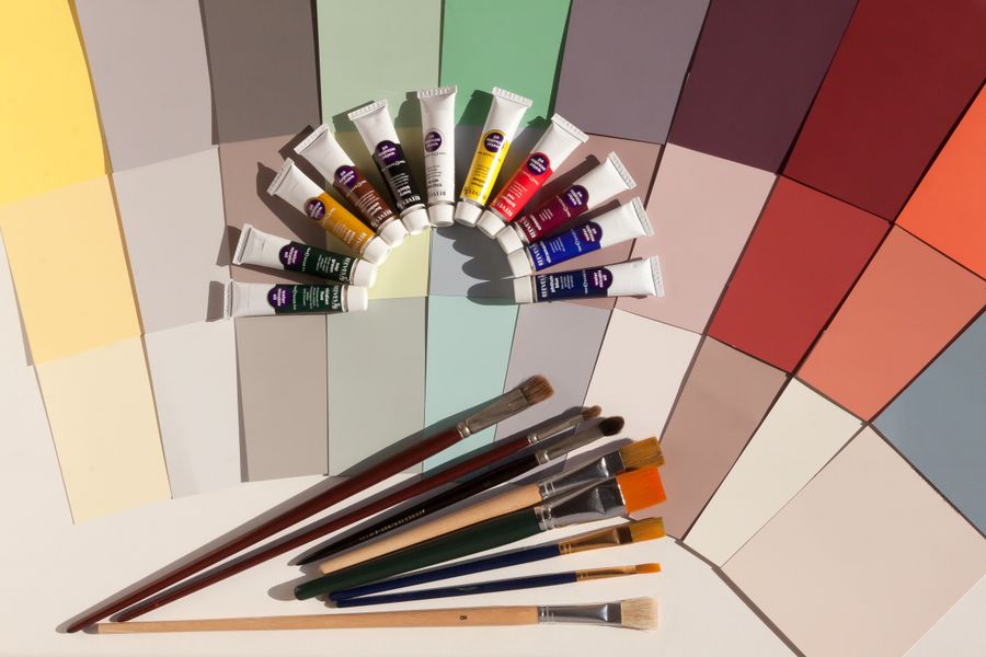 Assorted color paints and paint brushes — stock photo for Instagram Posts & Stories templates