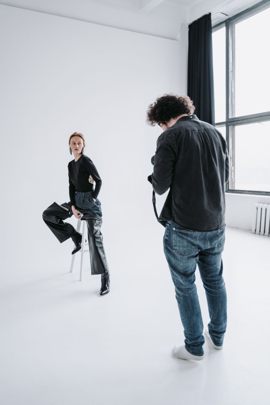 A woman sitting on the chair — Everything in the editor, honestly described editor mockup