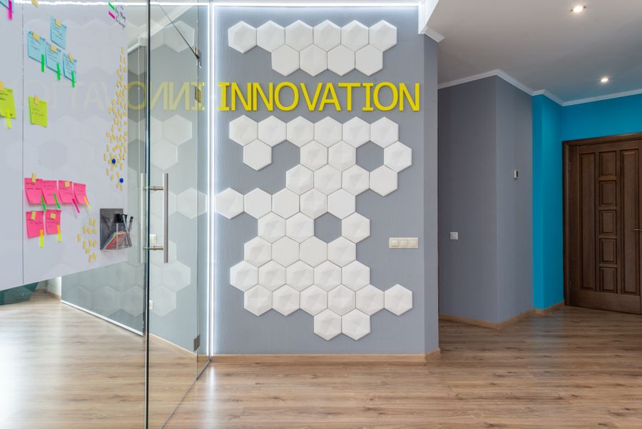 Corridor with decorated wall near conference room — Every photoaicompany design tool resize-canvas mockup