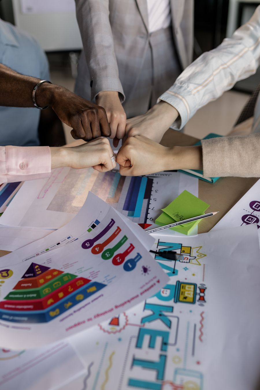 Hands of few people in cooperation gesture — Create a Design dashboard mockup
