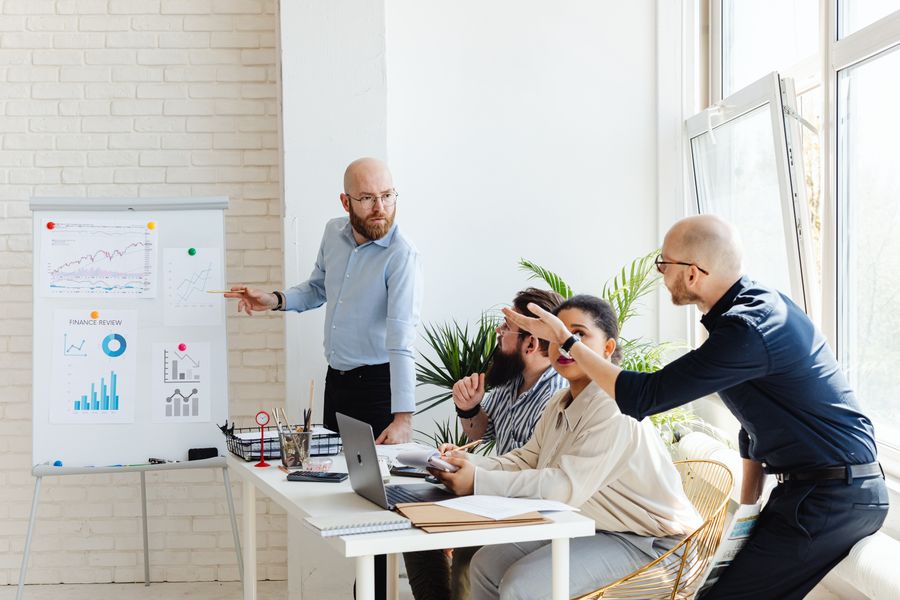 Man making a presentation in an office — Remove Background dashboard mockup