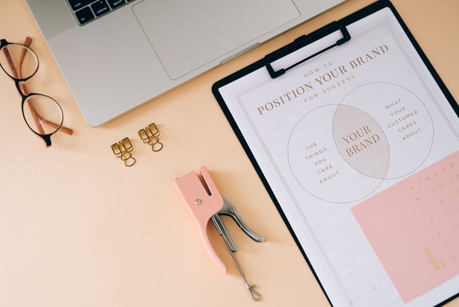 Position your brand instruction on office desk — Add Text motion card