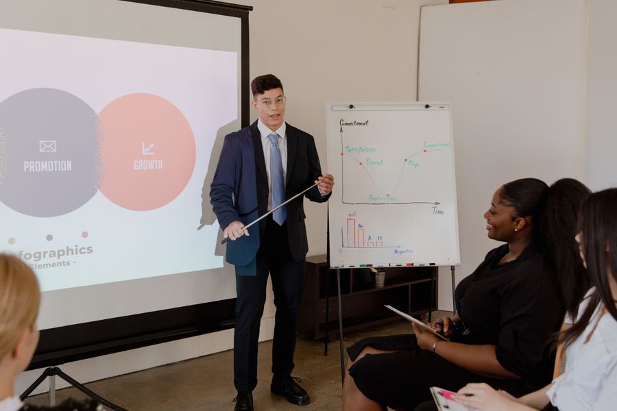 Man making presentation in office — stock photo for Start designing free