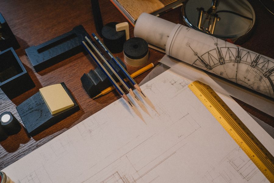 Close up on drawing accessories on deck — Documents templates template-card mockup